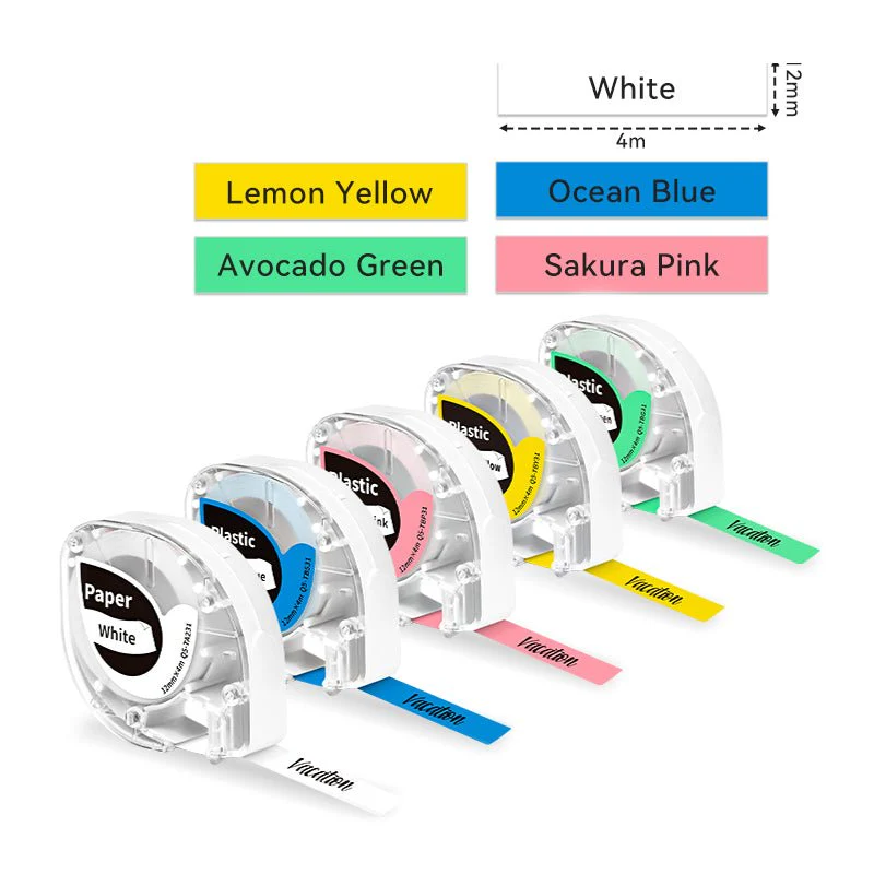 Phomemo 12mmx4m Five Colors Paper&Plastic Label Tapes for P12/P12PRO - Image 2