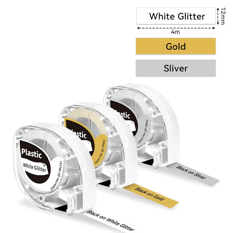 Phomemo 12mmx4m White Glitter&Gold&Silver Plastic Label Tapes for P12/P12PRO - Image 2