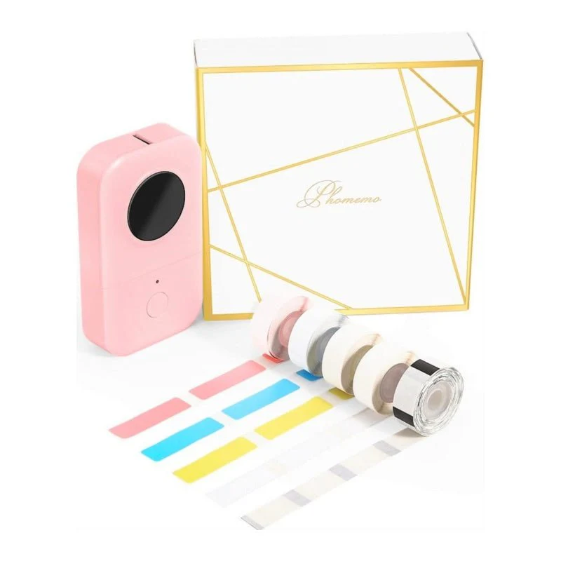 Phomemo 5 Rolls D30 Mini Inkless Label Printer Bundle | Pink