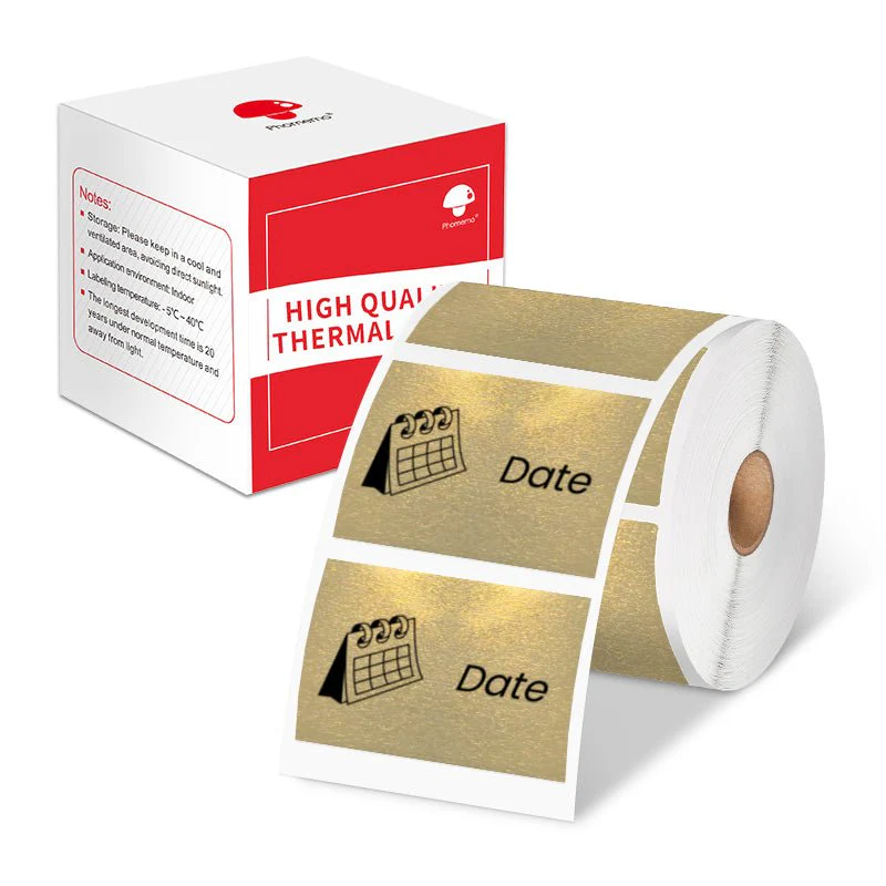 Phomemo Label Maker Original Gold Labels 1.57"x1.18"(40x30mm),Black on Gold, Compatible with Phomemo M110/M120/M200/M220/M221 Label Printer, Multi-Purpose Self-Adhesive Thermal Labels,230PCS/Roll