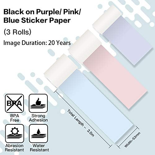Phomemo 50mm x 3.5m Purple/Pink/Blue Colorful Thermal Sticker Paper for M02/M02S/M02Pro/M03/P2S | 3 Rolls - Image 2