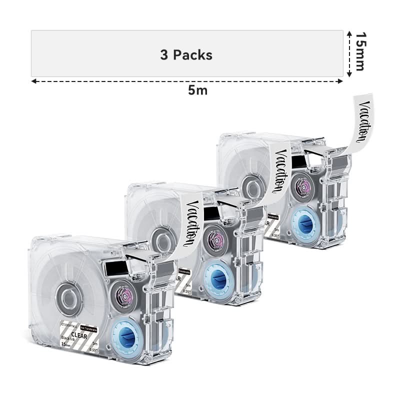 Phomemo 15mmx5m Black on Clear Iron Transferable Label Tapes for P15/A30 - Image 2