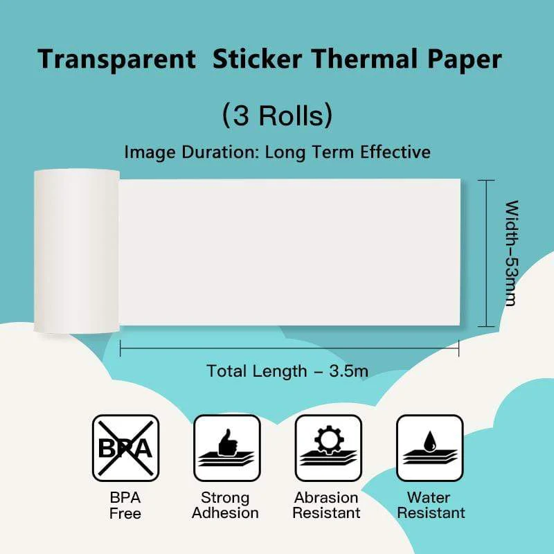 Phomemo 53mm Transparent/Silver/Gold Sticker Thermal Paper for M02/M02S/M02Pro/M03/M04S/M04AS/M832/P2S丨3 Rolls - Image 4