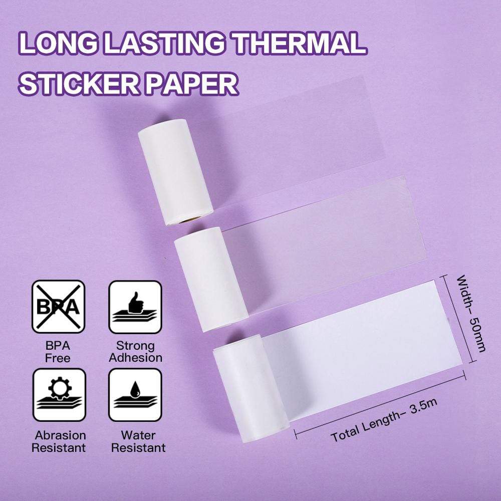 Phomemo 53mm White/Transparent/Silver Sticker Thermal Paper for M02/M02S/M02Pro/M03/M04S/M04AS/M832/P2S丨3 Rolls - Image 3