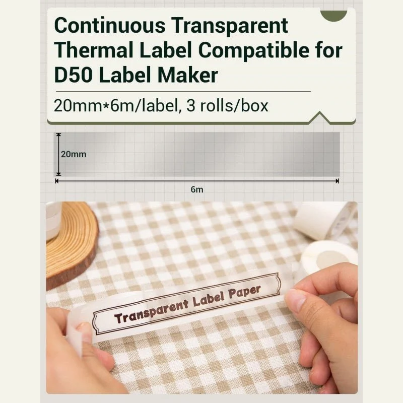 Phomemo 20mmx6m Transparent Adhesive Continuous Thermal Label for D50 - Image 6