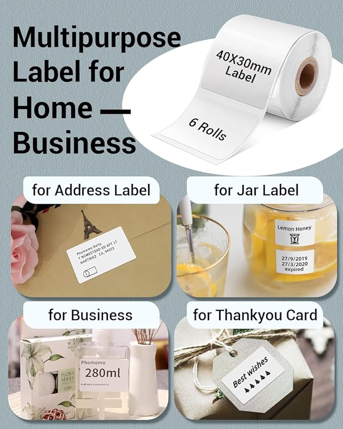 Phomemo 40x30mm White Thermal Label for M110/M220/M221/M120/M200/M150-6 Roll - Image 6
