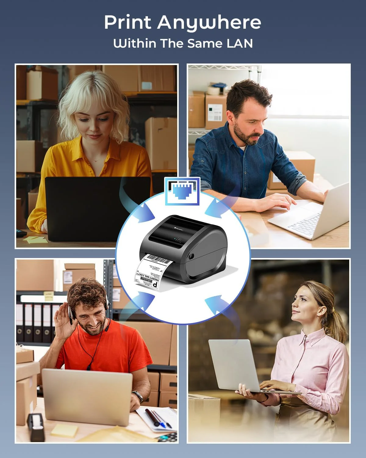 Phomemo Bluetooth Thermal Label Printer 4x6, 300DPI Shipping Label Printer for Small Business, Home, Office, D530PRO Wireless Thermal Printer Support Ethernet/Bluetooth/USB, Amazon, Ebay, Etsy, USPS - Image 4