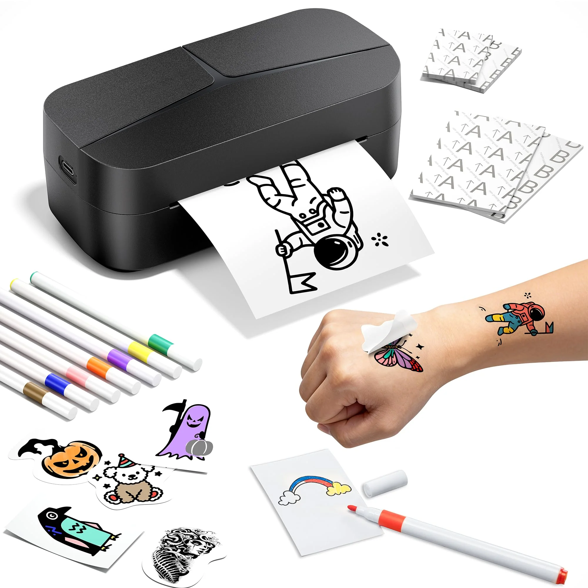 Phomemo DIY Temporary Tattoo Maker,TK32 Tattoo Maker Create Custom Temporary Tattoos,Temporary Tattoo Printer Kit with 50 Papers,8 Markers,for Parties,Events,Gifts & Creative Fun