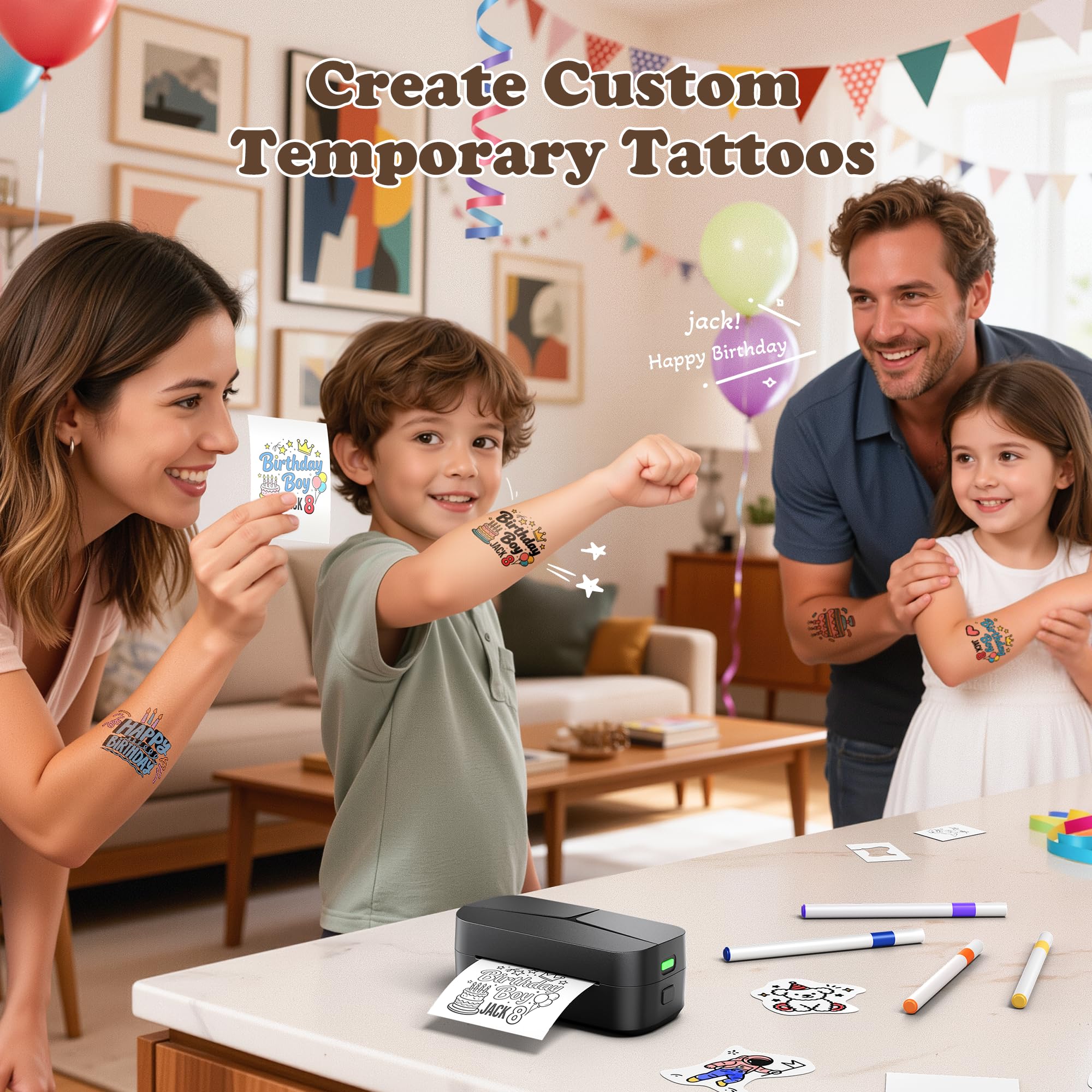 Phomemo DIY Temporary Tattoo Maker,TK32 Tattoo Maker Create Custom Temporary Tattoos,Temporary Tattoo Printer Kit with 50 Papers,8 Markers,for Parties,Events,Gifts & Creative Fun - Image 2