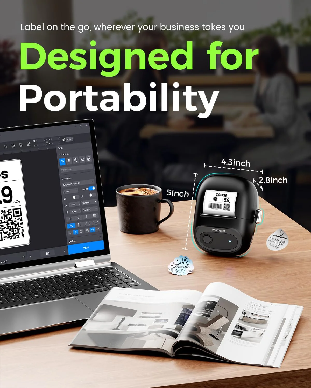 Phomemo Label Maker, M160 Bluetooth Address Label Printer with Different Fonts and Templates, 2 Inch Barcode Label Maker for Small Business, Mailing, Logo, Clothing, Sticker Printer for Phone& PC - Image 4