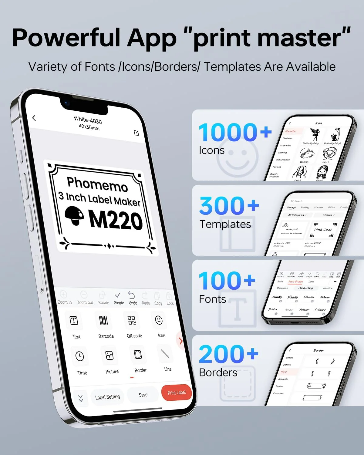 Phomemo Label Maker, M220 Label Printer, 3 Inch Thermal Label Maker Machine for Home Office,Warehouse Organization,Portable Sticker Printer with 1000+ Icons, 200+ Templates & Fonts - Image 3