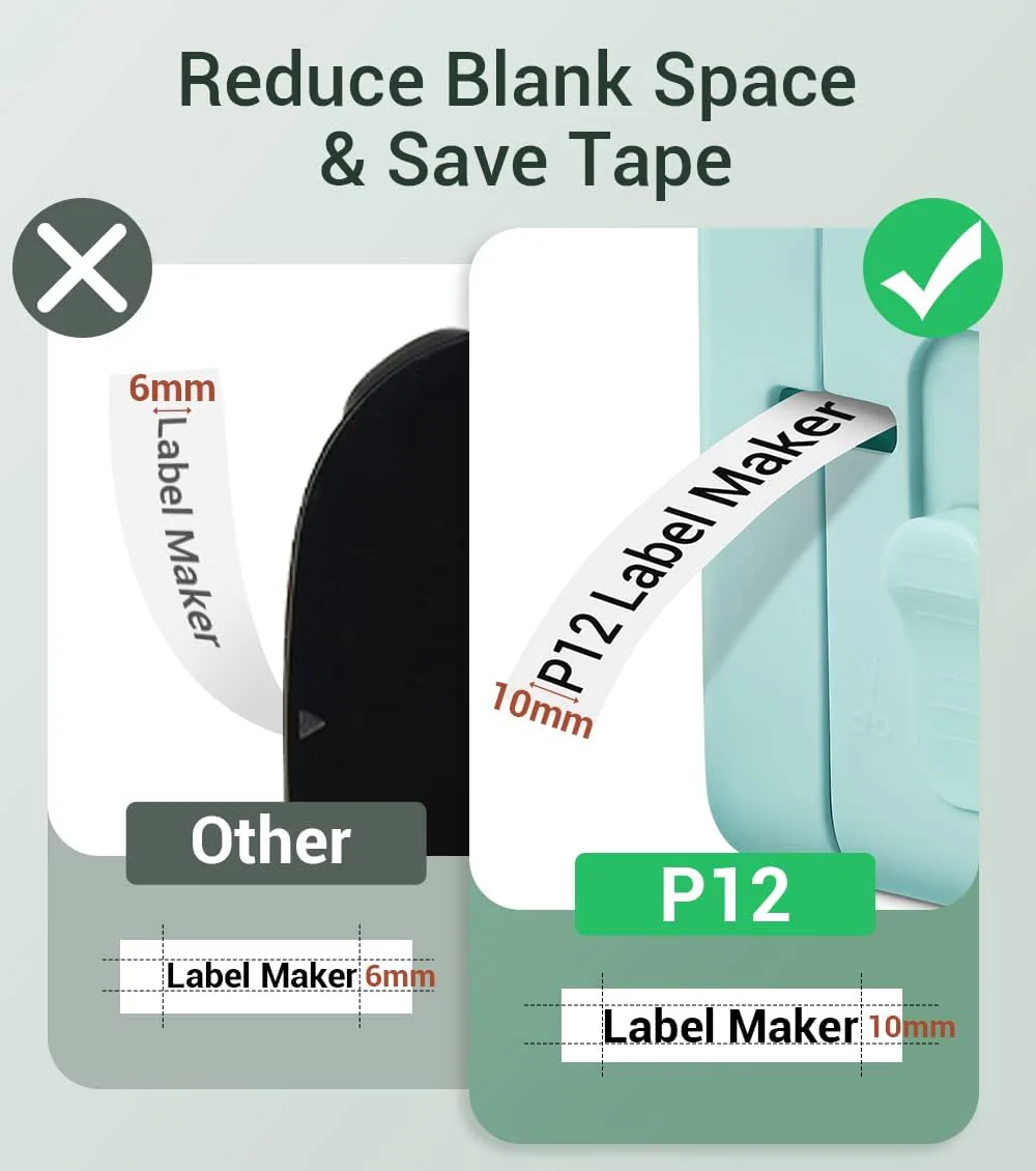 Phomemo P12 Label Maker Machine with Tape, Bluetooth Small Label Maker with Multiple Templates Portable Thermal Transfer Ribbon Label Printer for Home, School, Organization, Office, Green - Image 2