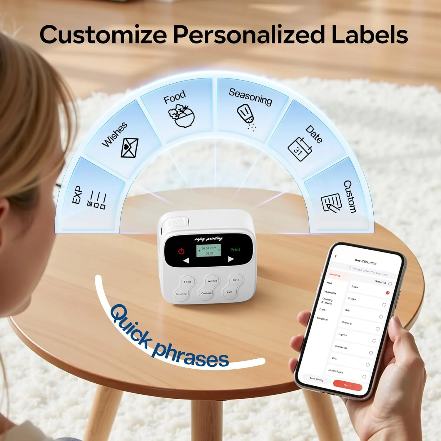 Phomemo Label Maker Machine with-Tapes, F12 Portable Bluetooth Label Makers with Magnetic Rechargeable Mini Labeler Screen Word Selection Time-saving Quick Print for Kitchen Home Christmas Decorations, Standard Printer - Image 3
