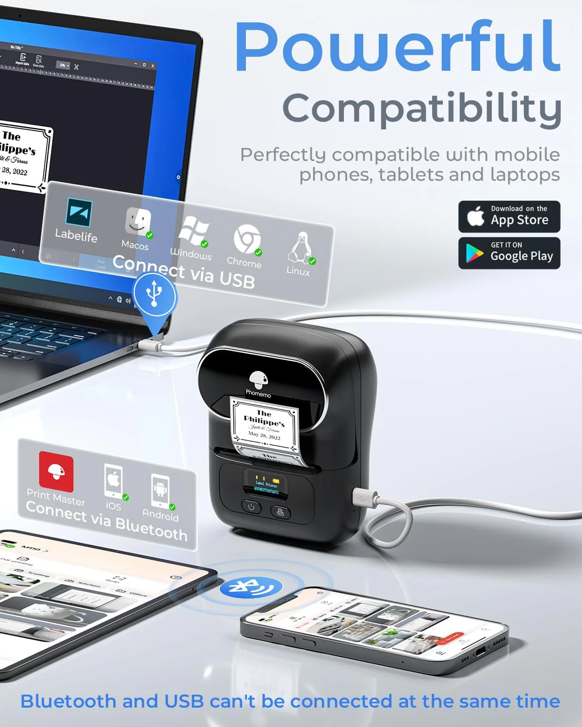 Phomemo M110 Label Makers - Barcode Label Printer Bluetooth Label Maker Portable Thermal Printer for Small Business, Address, Barcode, Logo, Clothing, Mailing, Sticker Printers for Phones & PC, Black, Standard Printer - Image 2