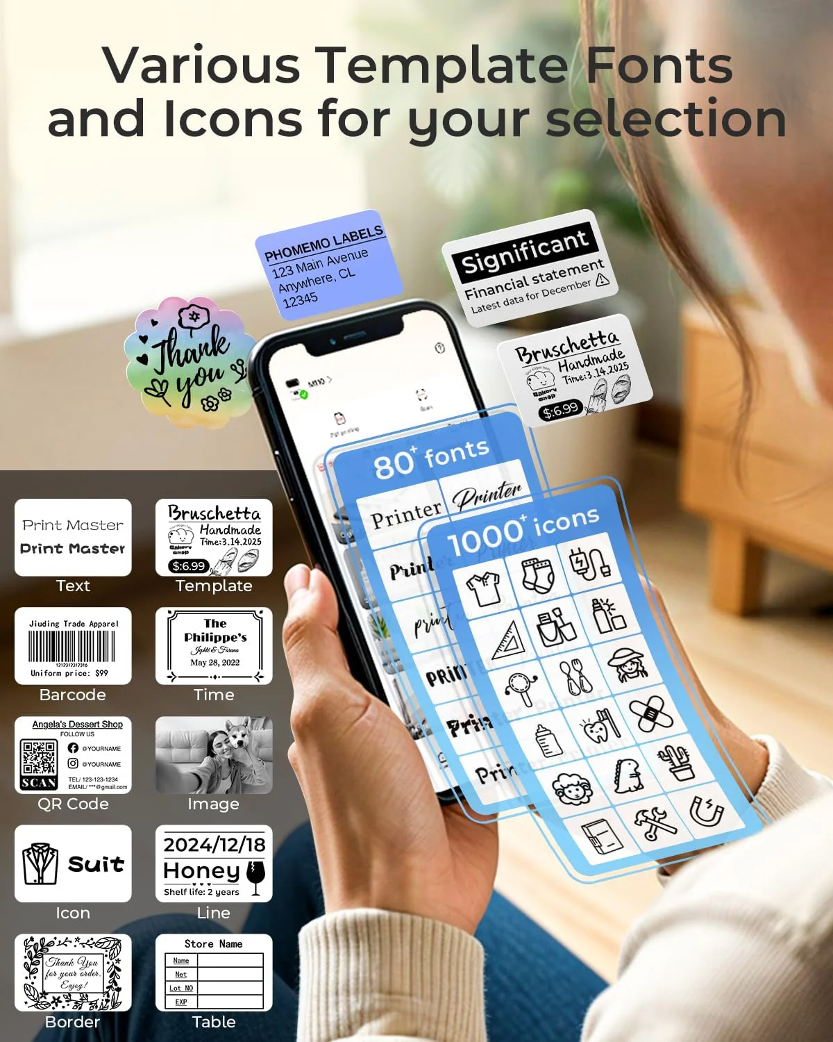 Phomemo M110 Label Makers - Barcode Label Printer Bluetooth Label Maker Portable Thermal Printer for Small Business, Address, Barcode, Logo, Clothing, Mailing, Sticker Printers for Phones & PC, Black, Standard Printer - Image 4
