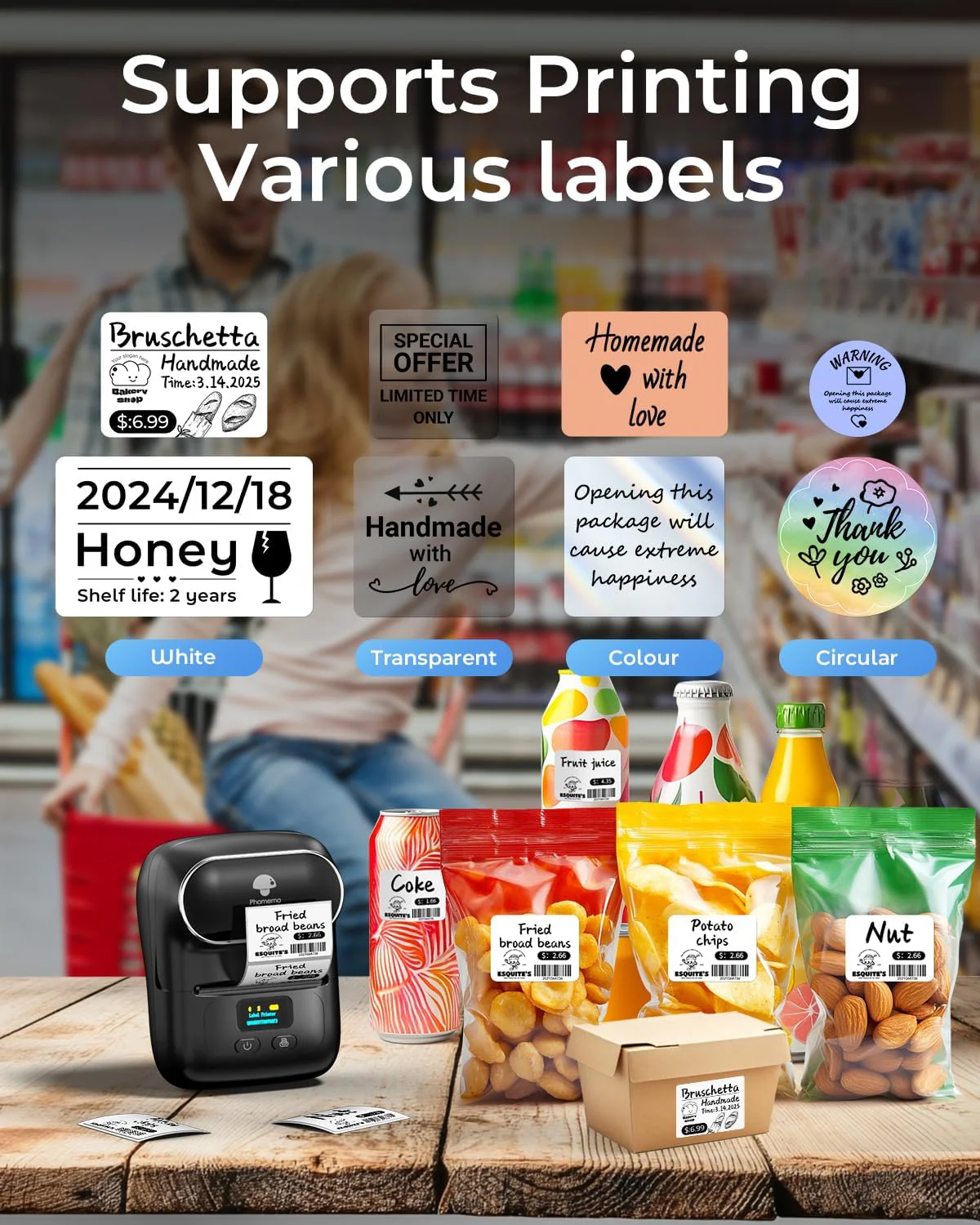 Phomemo M110 Label Makers - Barcode Label Printer Bluetooth Label Maker Portable Thermal Printer for Small Business, Address, Barcode, Logo, Clothing, Mailing, Sticker Printers for Phones & PC, Black, Standard Printer - Image 5