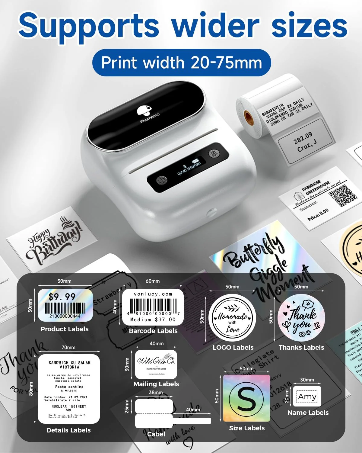 Phomemo M220 Label Maker, New Flagship 3.14 Inch Bluetooth Portable Thermal Label Printer for Barcode, Address, Labeling, Mailing, File Folder, Easy to Use, Support Phone&PC - Image 6