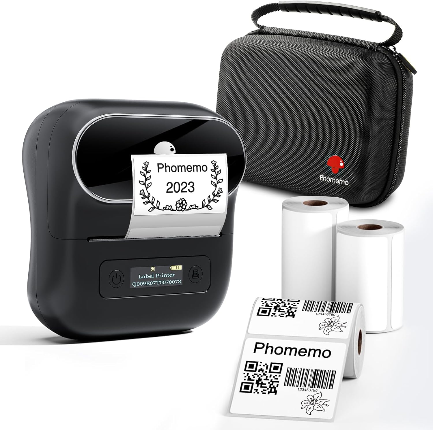 Phomemo M220 Portable Bluetooth Thermal Label Maker - 80mm Mini Printer with 3 Packs Label & Case, Compatible with Android/iOS for Home & Office Use