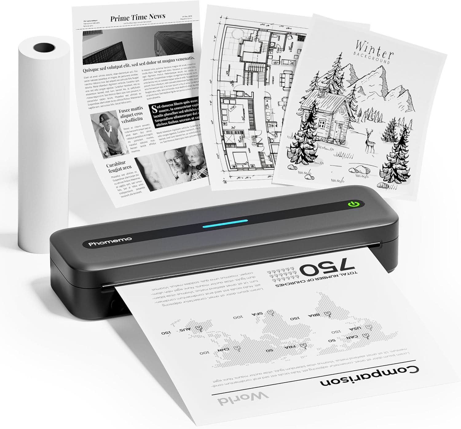 Phomemo Portable Printer,[Upgrade] M832 Inkless Printer,Bluetooth Portable Printers Wireless for Travel,8.5''x 11''Thermal Printer Support Multi Sizes for Home,Office,Car,Compatible with Phone &Laptop - Image 2