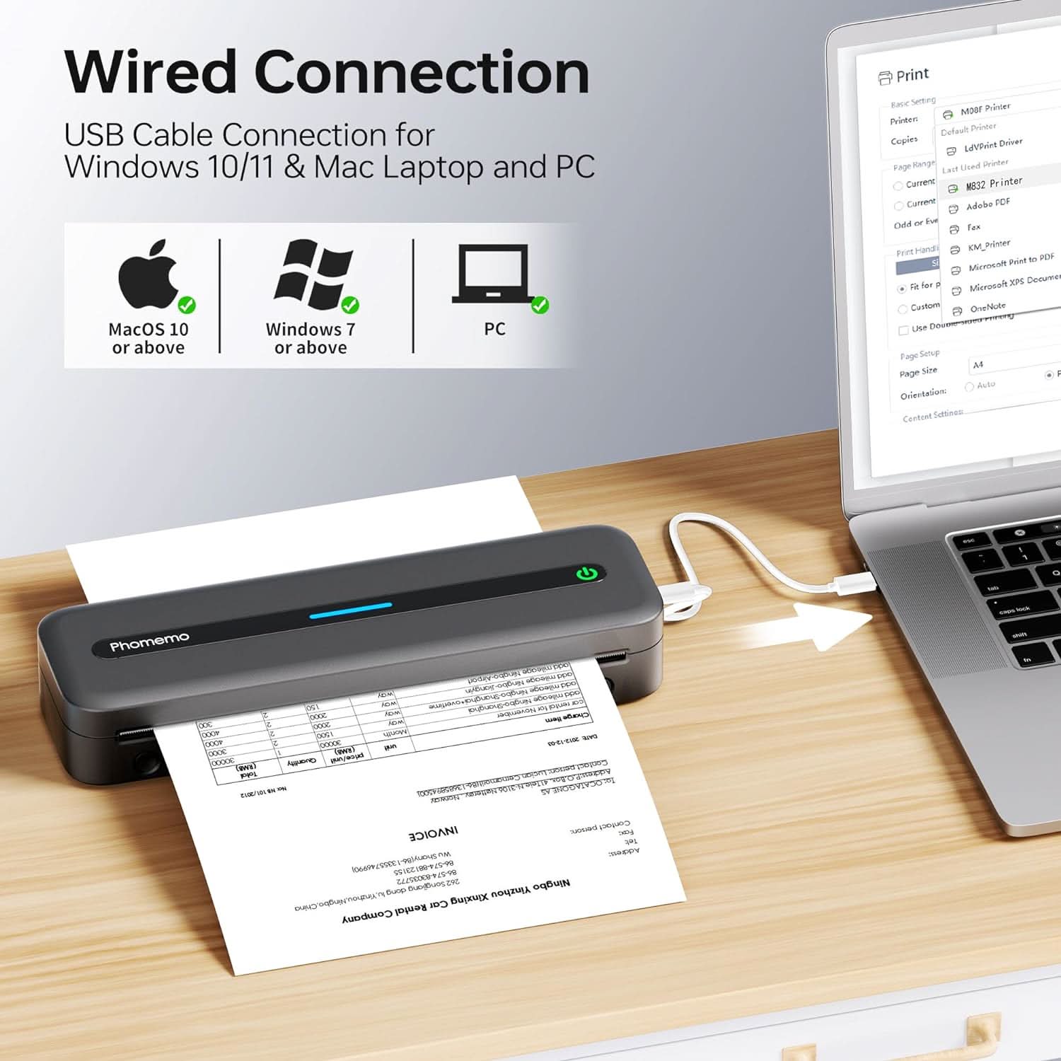 Phomemo Portable Printer,[Upgrade] M832 Inkless Printer,Bluetooth Portable Printers Wireless for Travel,8.5''x 11''Thermal Printer Support Multi Sizes for Home,Office,Car,Compatible with Phone &Laptop - Image 7