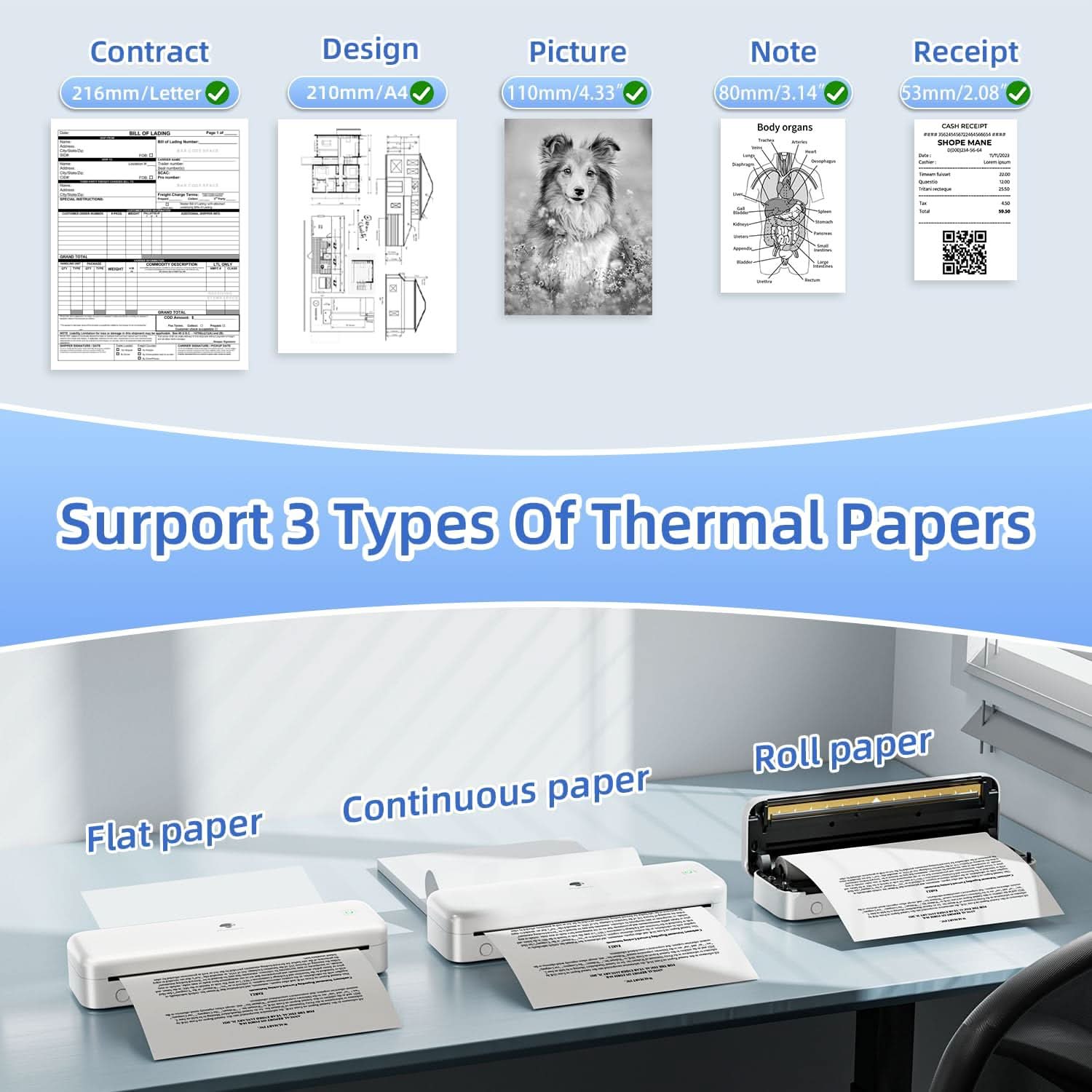 Phomemo M834 Thermal Printer A4-Portable Printer A4 Compatible with Android & IOS, Bluetooth Wireless Mobile Printer,Inkless Printer A4 Support Phone and Laptop for Office, Home, School, Outdoor - Image 6