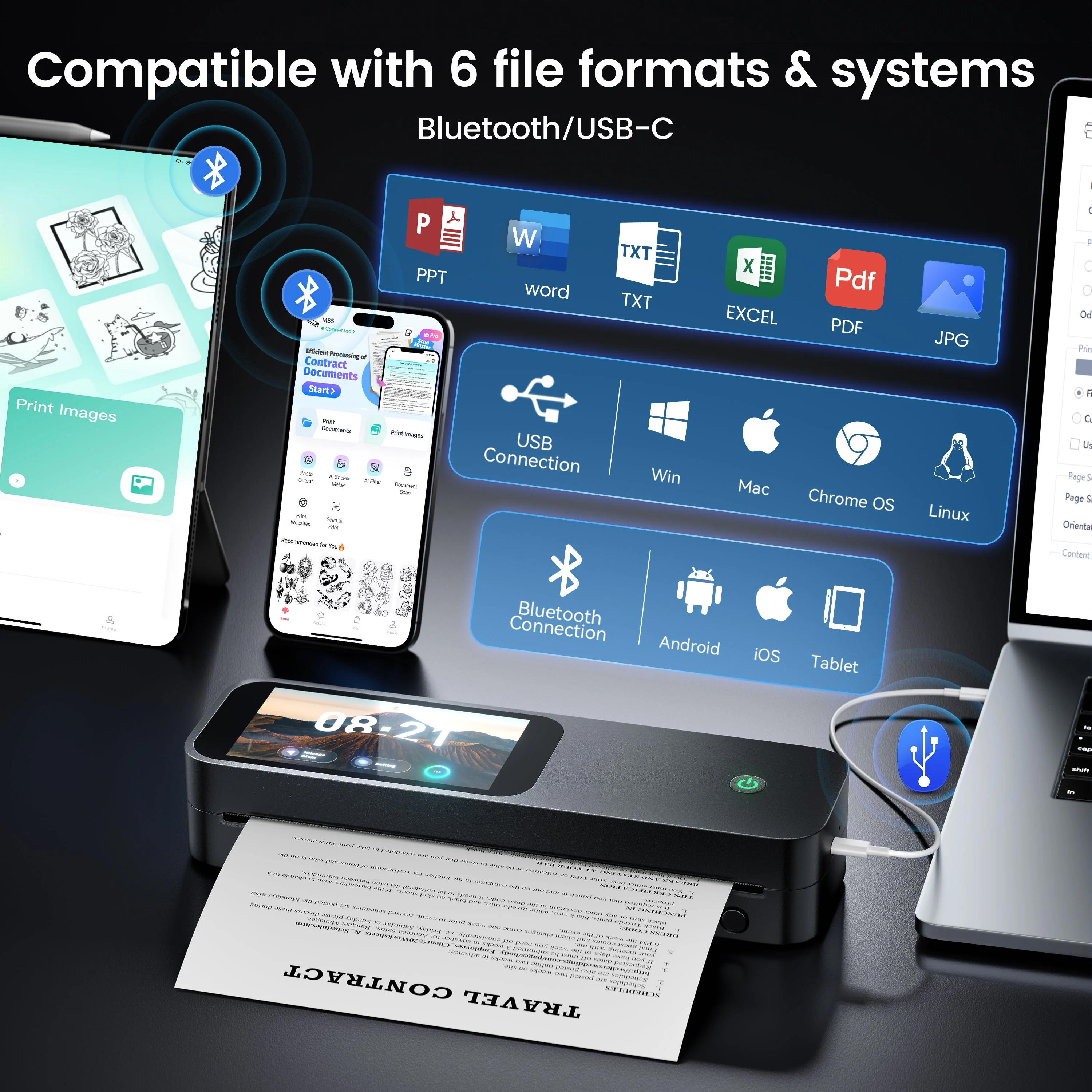 Phomemo M85 Portable Printers Wireless for Travel with Upgraded Touchscreen, Thermal Wireless Inkless Bluetooth Printer, Supports 8.5"x11"US Letter/A4/B5/A5, Compatible with iOS, Android, Windows, Mac - Image 6
