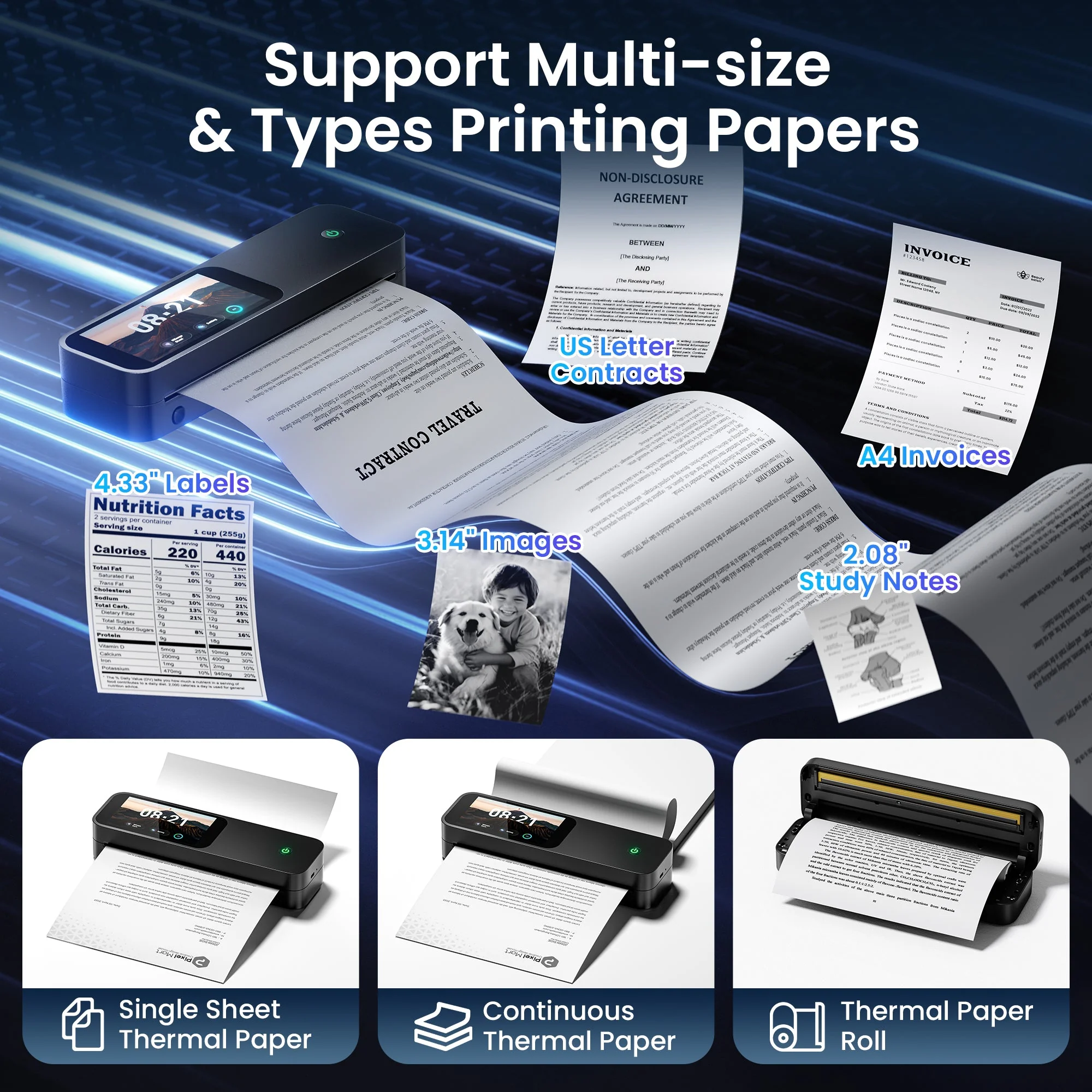 Phomemo M85 Portable Printers Wireless for Travel with Upgraded Touchscreen, Thermal Wireless Inkless Bluetooth Printer, Supports 8.5"x11"US Letter/A4/B5/A5, Compatible with iOS, Android, Windows, Mac - Image 7