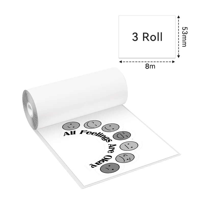 Phomemo 53mm White Non-Adhesive 10-Year-Lasting Thermal Paper for M02/M02S/M02Pro/M03/M04S/M04AS/M832/P2S丨3 Rolls - Image 2