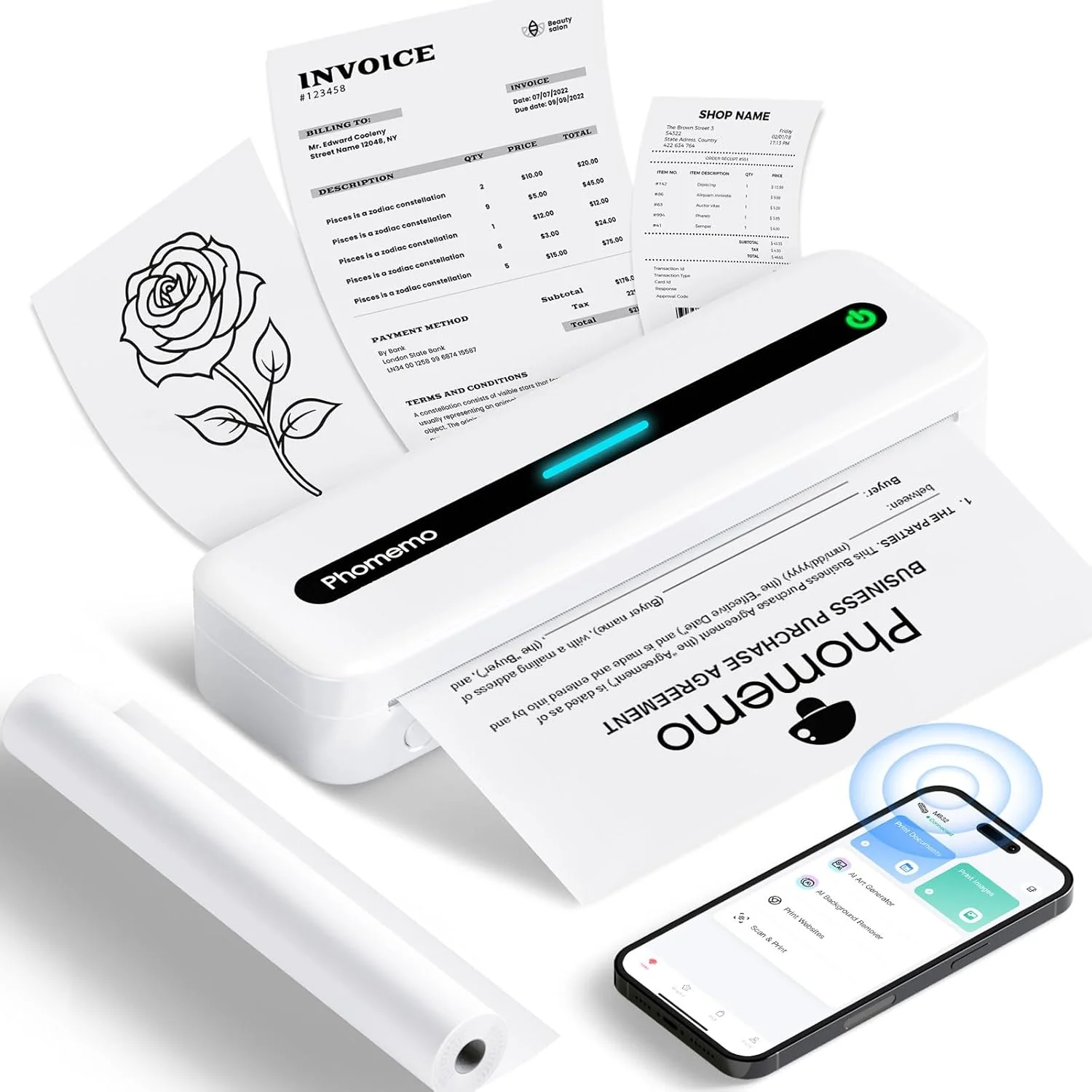 Phomemo Portable Printers Wireless for Travel, M832 Inkless Thermal Printer Support 8.5'' x 11'' US Letter & A4 Size, Mobile Printer Compatible with iPhone Android Laptop, Bluetooth Printer with Case - Image 13