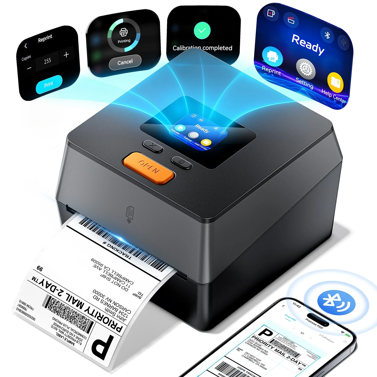 Phomemo Shipping Label Printer with Touchable Screen, 4x6 Bluetooth Thermal Label Printer with Built-in Label Holder, D420D Thermal Printers for Small Business, Compatible with USPS - Image 2