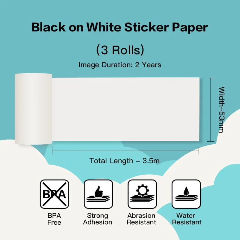 Phomemo Paper Holder Set for Phomemo M02 Pro & M02S Printer with 53mm White Sticker 2-Year-Lasting Paper丨3 Rolls - Image 6