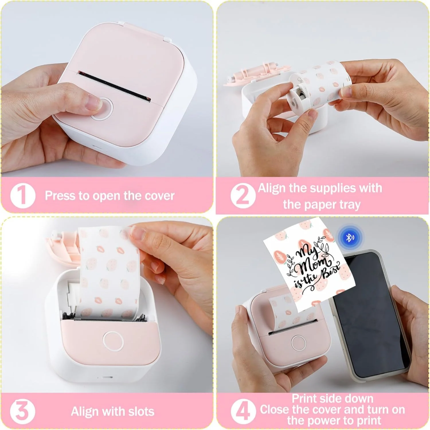 Phomemo 53mm Pattern Sticker 20-Year-Lasting Strawberry Milk Thermal Paper for T02/M02X/M832丨3 Rolls - Image 5