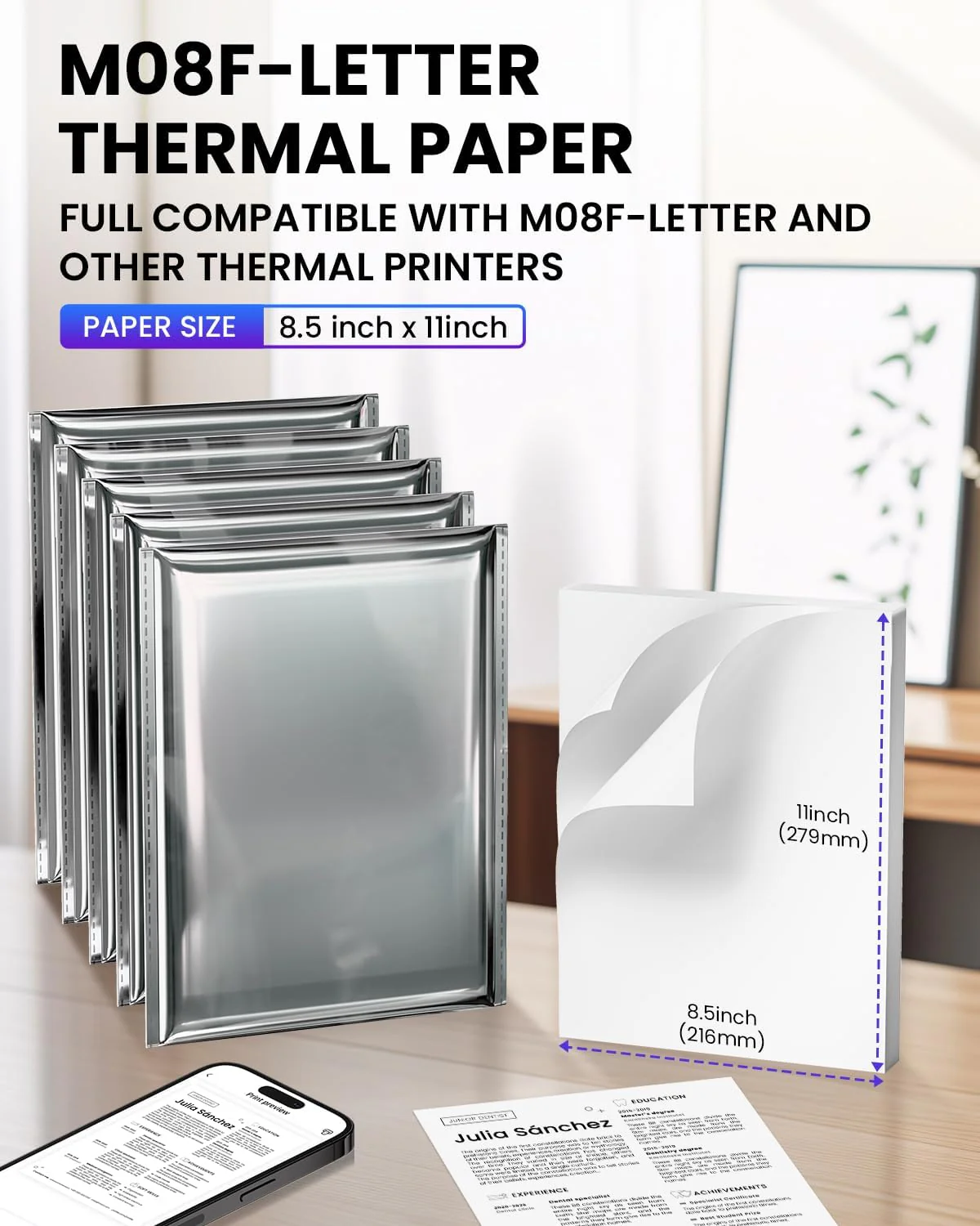 Phomemo Thermal Printer Paper 8.5 x 11 Inch, Advanced Thermal Printing US Letter Paper, Compatible with D810, M08F-Letter, M832, M834, A285M Portable Printer, Size 8.5" x 11", 5 Ream Case - 500 Sheets,for standard printer - Image 7