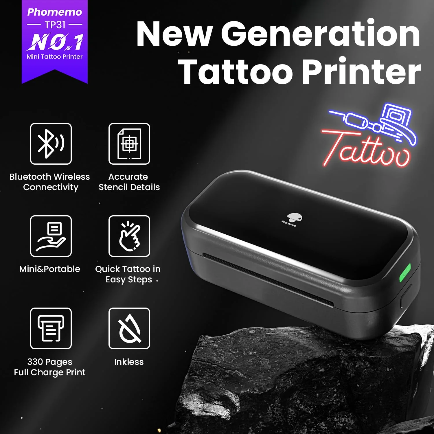 Phomemo TP31 Tattoo Stencil Printer, Mini Tattoo Printer with 30pcs Transfer Paper,Bluetooth Tattoo Machines Printers for Tattoo Beginners & Artists, Compatible with Tablet,Smartphone - Image 2