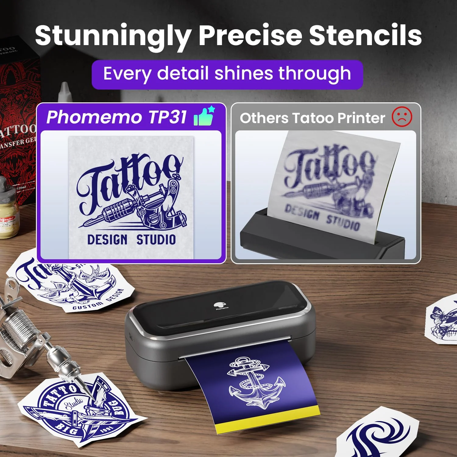 Phomemo TP31 Tattoo Stencil Printer, Mini Tattoo Printer with 30pcs Transfer Paper,Bluetooth Tattoo Machines Printers for Tattoo Beginners & Artists, Compatible with Tablet,Smartphone - Image 7