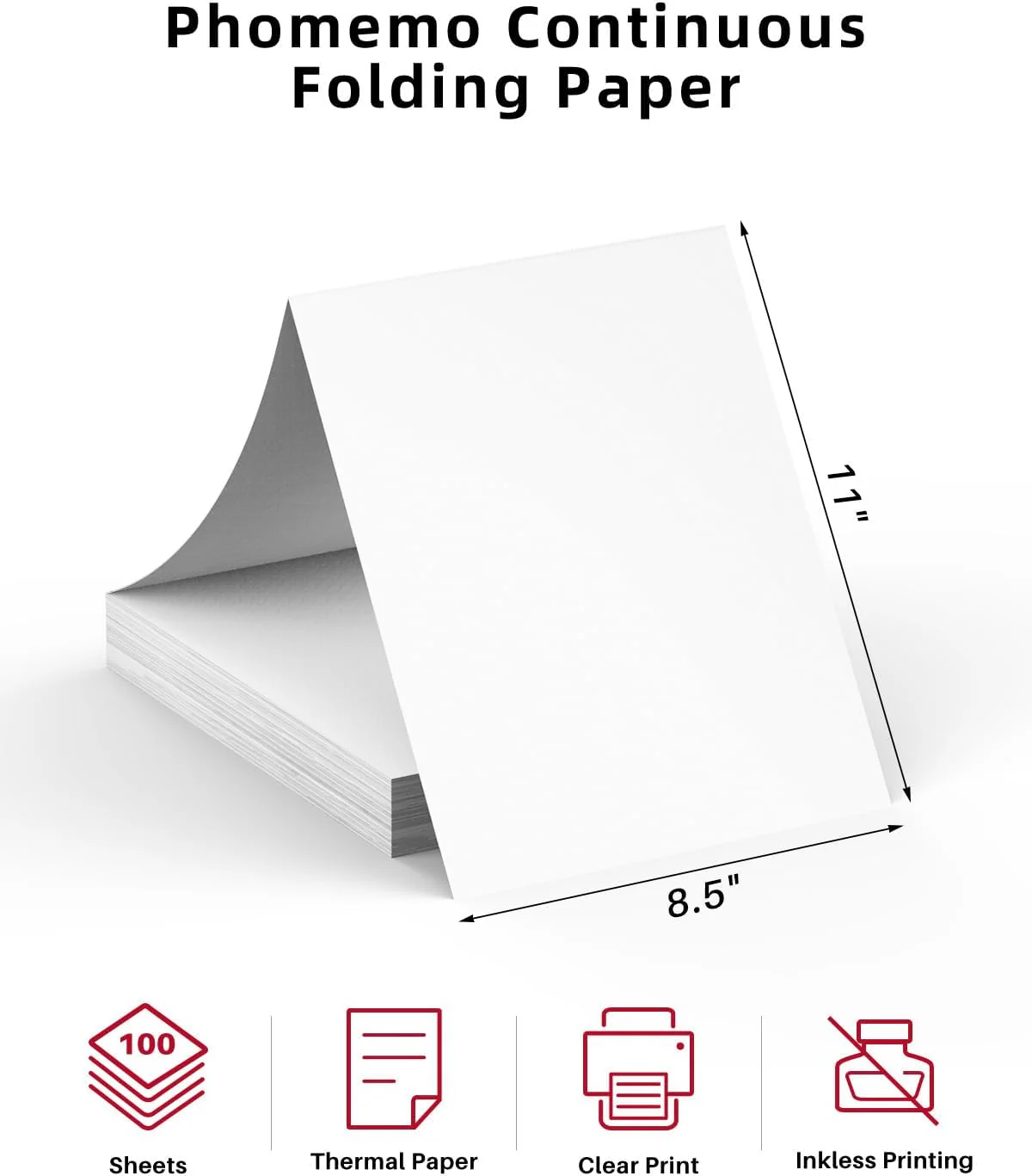 Phomemo US Letter Folding Thermal Paper,Continuous Phomemo M08F Thermal Paper,Compatible with COLORWING M08F, M832, M834, , Standard Printer, Compatible with HPRT MT800/MT800Q Printer, Size 8.5" x 11",100 Sheets - Image 3
