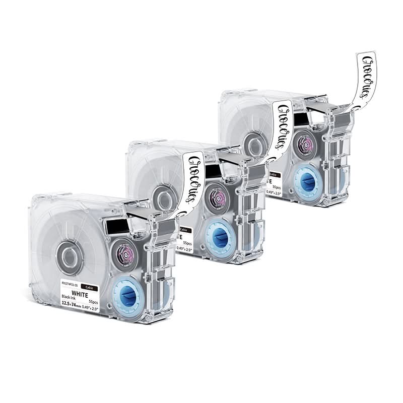 Phomemo 12.5mmx74mm+35mm Black on White Cable Label Tapes for P15/A30