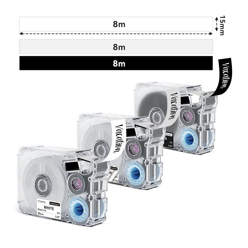 Phomemo 15mmx8m White&Black&Clear Continuous Label Tapes for P15/A30 - Image 2