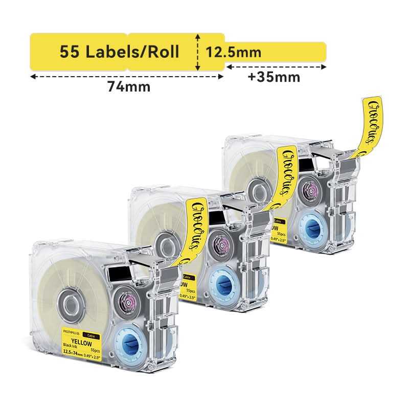 Phomemo 12.5mmx74mm+35mm Black on Yellow Cable Label Tapes for P15/A30 - Image 2