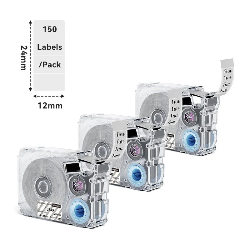 Phomemo 12x24mm Black on Clear Template Label Tape for P15/A30 - Image 2