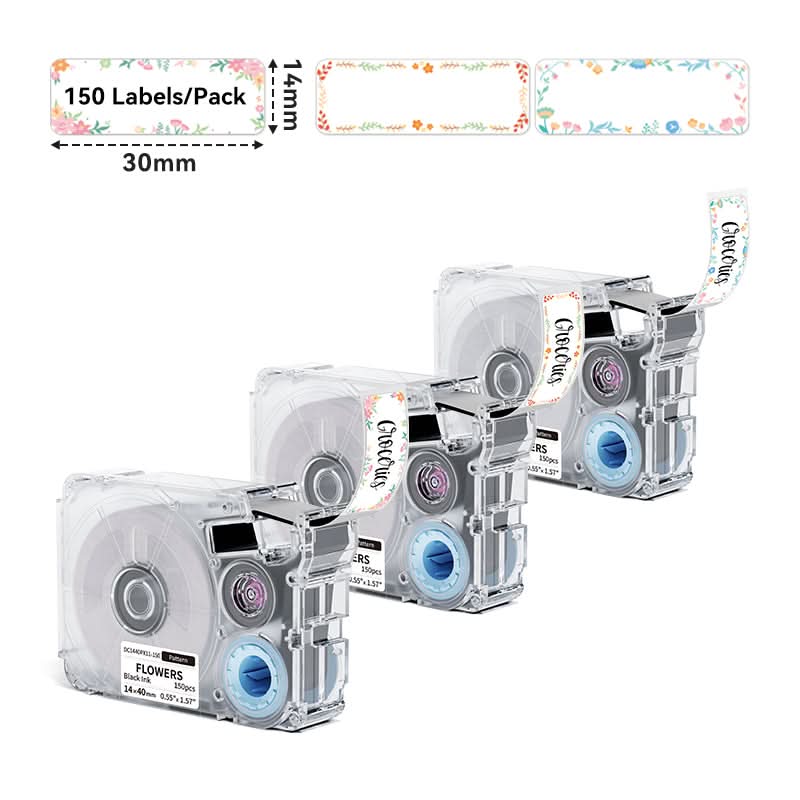 Phomemo 14x40mm Black on Flower Patterns Label Tapes for P15/A30 - Image 2