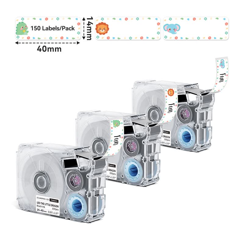 Phomemo 14x40mm Black on Leo The Little Dragon Patterns Label Tapes for P15/A30 - Image 2