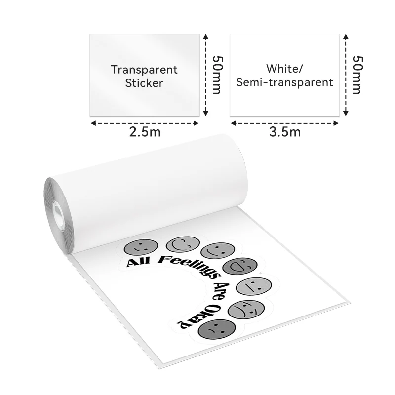Phomemo 53mm White/Semi-transparent/Transparent Sticker Thermal Paper for M02/M02S/M02Pro/M03/M04S/M04AS/M832/P2S丨3 Rolls - Image 2