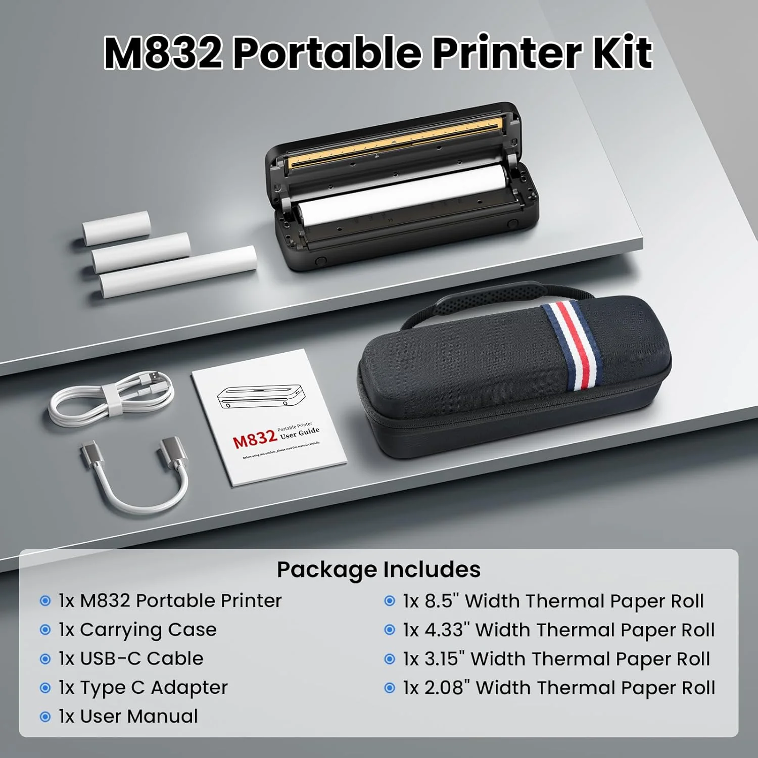 Phomemo Portable Printers Wireless for Travel, M832 Inkless Thermal Printer Support 8.5'' x 11'' US Letter & A4 Size, Mobile Printer Compatible with iPhone Android Laptop, Bluetooth Printer with Case - Image 9