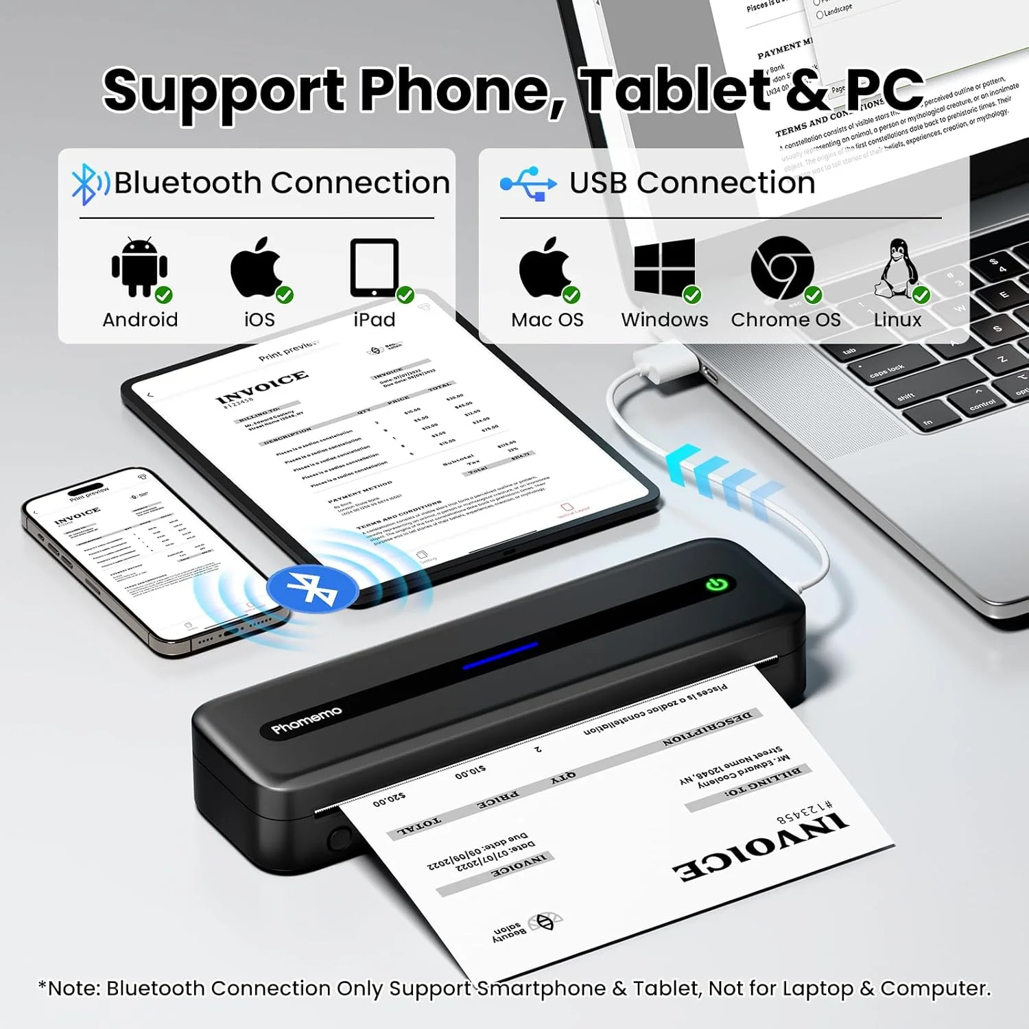 Phomemo Portable Printers Wireless for Travel, M832 Inkless Thermal Printer Support 8.5'' x 11'' US Letter & A4 Size, Mobile Printer Compatible with iPhone Android Laptop, Bluetooth Printer with Case - Image 3