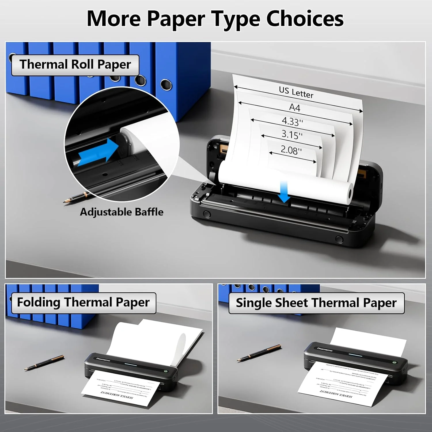 Phomemo Portable Printers Wireless for Travel, M832 Inkless Thermal Printer Support 8.5'' x 11'' US Letter & A4 Size, Mobile Printer Compatible with iPhone Android Laptop, Bluetooth Printer with Case - Image 4
