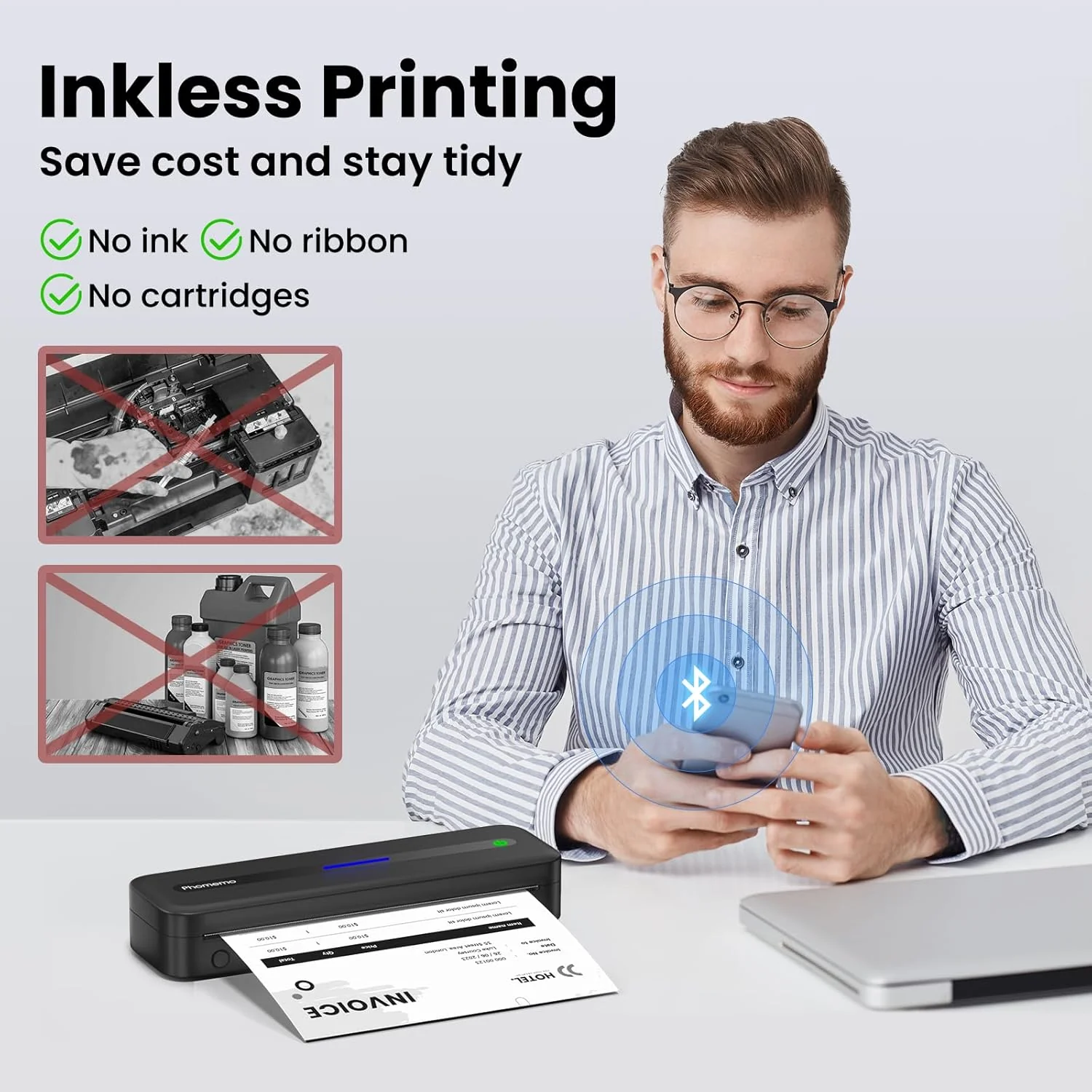 Phomemo Portable Printers Wireless for Travel, M832 Inkless Thermal Printer Support 8.5'' x 11'' US Letter & A4 Size, Mobile Printer Compatible with iPhone Android Laptop, Bluetooth Printer with Case - Image 5