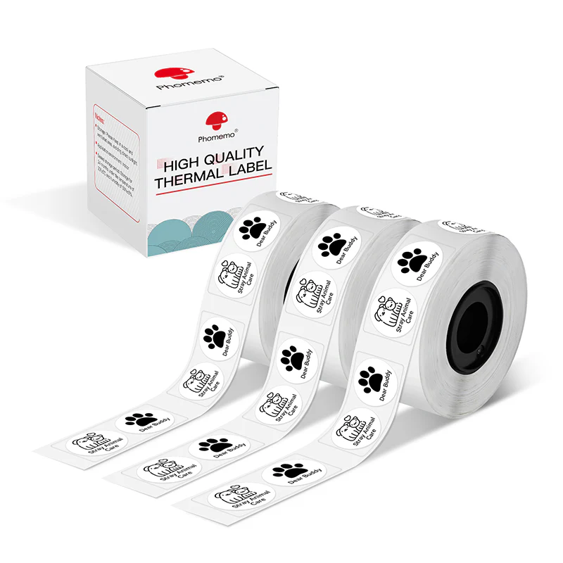 Phomemo 14x28mm White&Transparent Round Label for D30/D35/Q30/Q30S