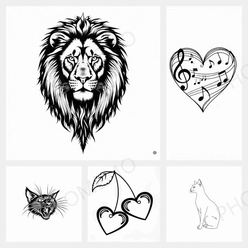 Wild Symbols | Mini Tattoo Set of Animals, Hearts & Icons | Tattoo Flash Set